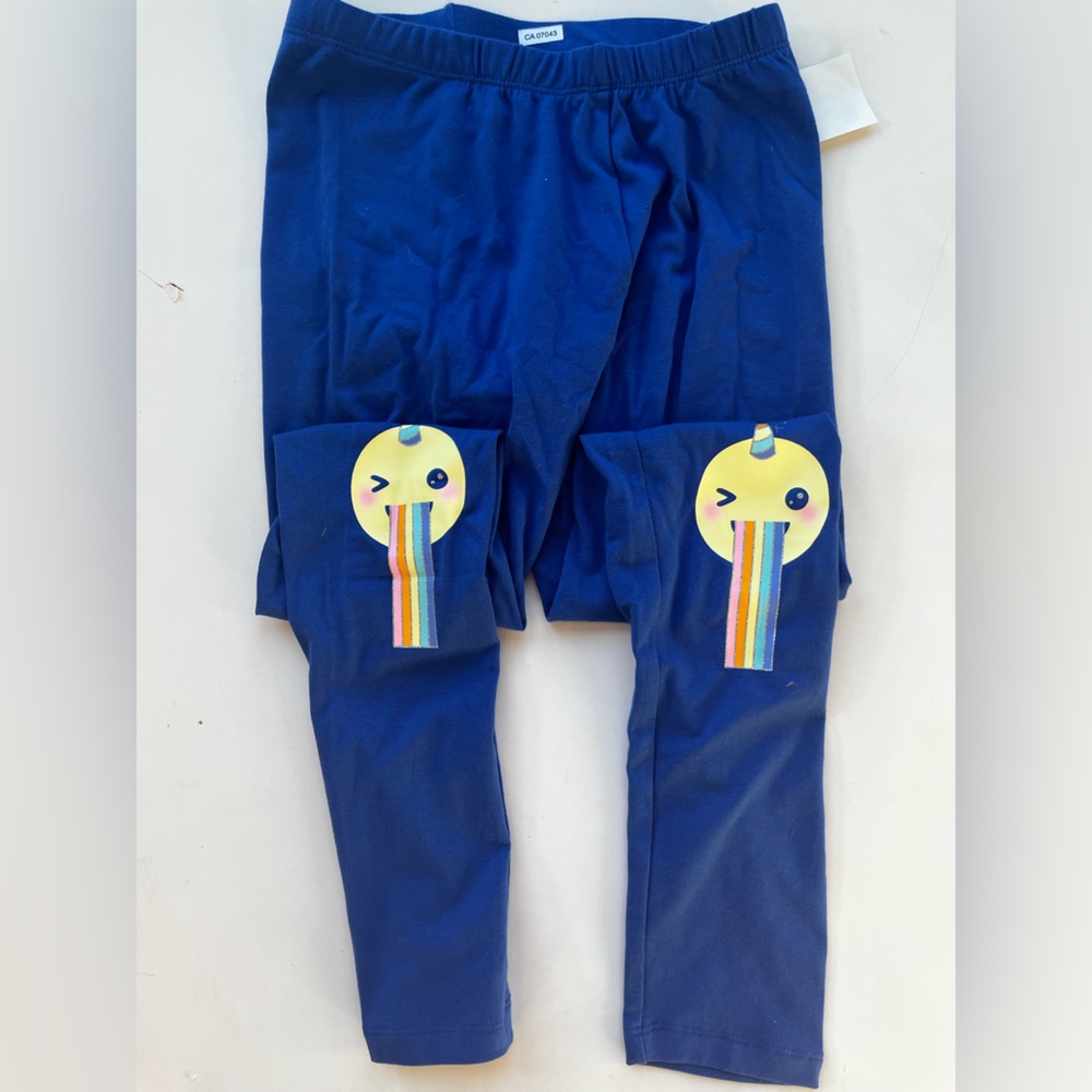 NWT size L 10/12 Blue Leggings with Rainbow Emoji